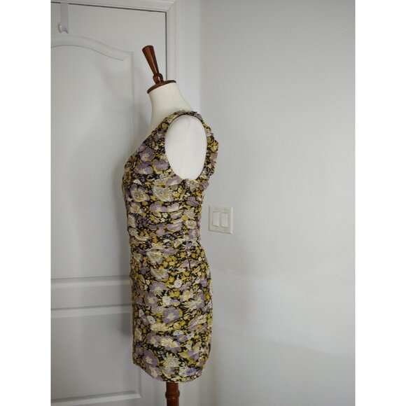 ZARA One Shoulder Mini Dress Draped  Floral Yellow Metallic Cocktail - Picture 7 of 11